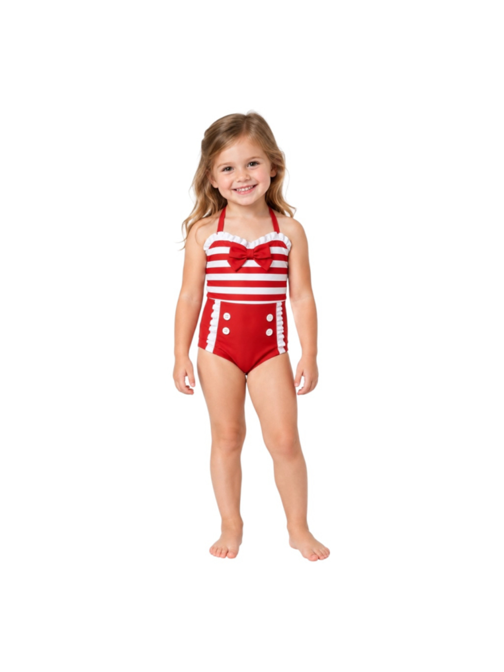 Janie and Jack Retro Nautical Stripe Bow One-Piece Swimsuit Red White Size 3